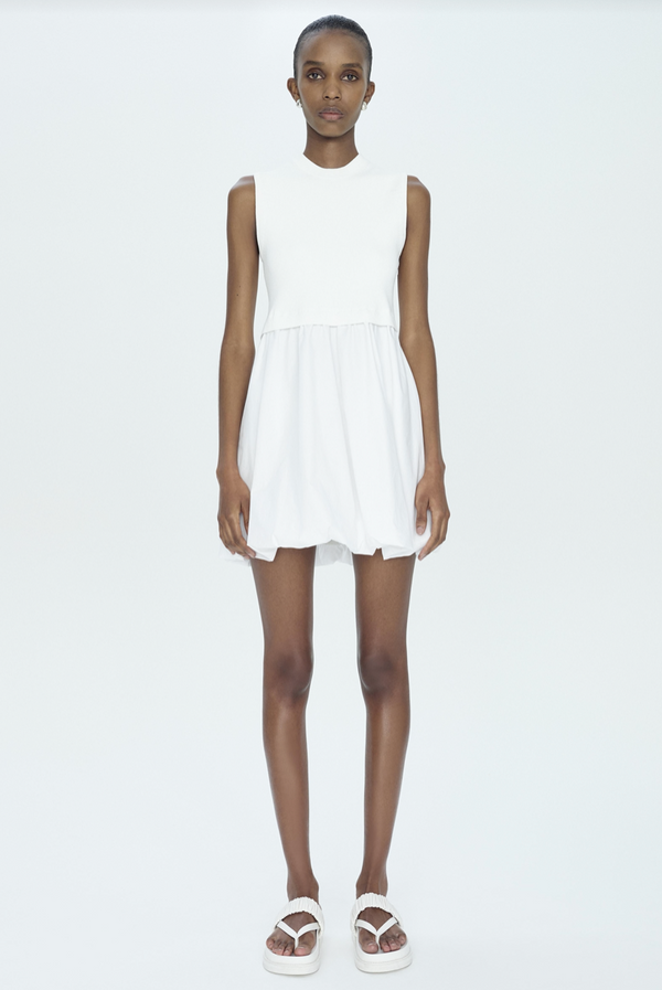 Josey S/L Bubble Skirt Mini Dress in White