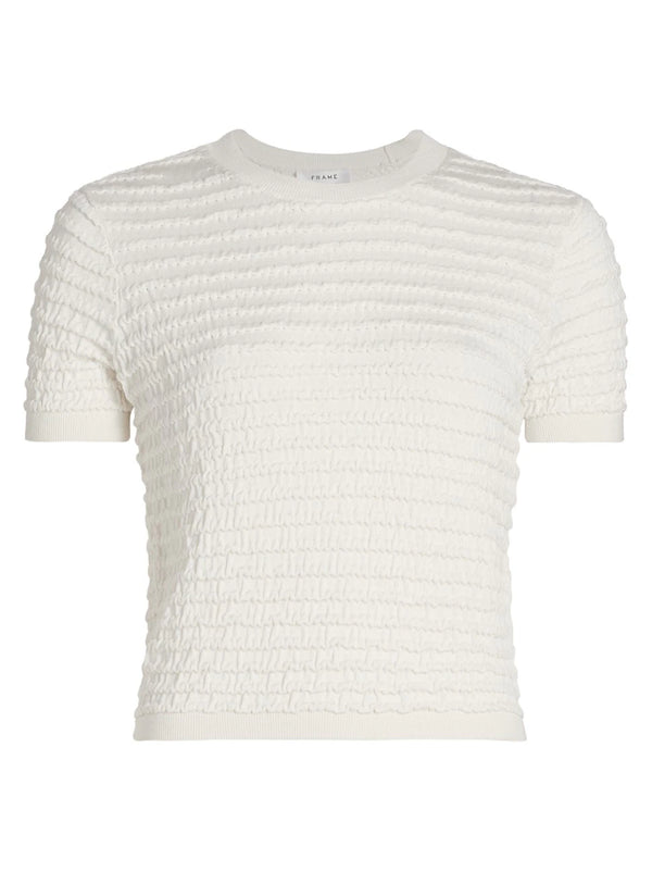 Smocked Short Sleeve Sweater in Blanc