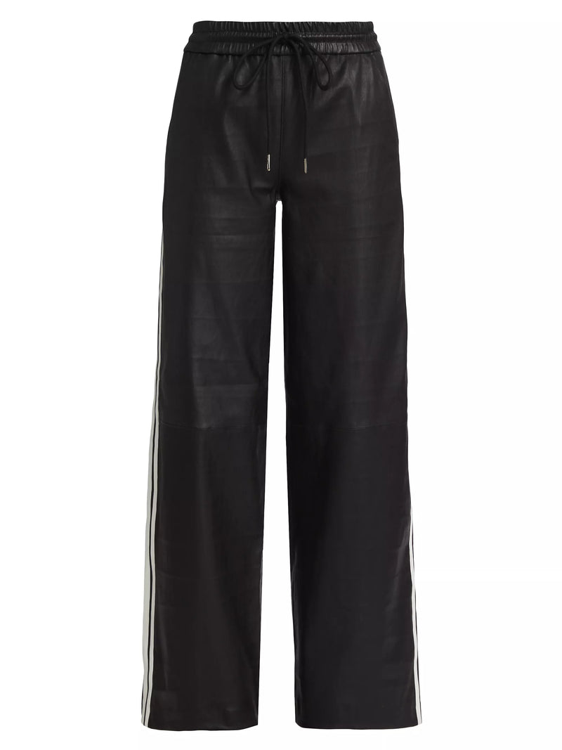 Baggy Leather Athletic Sweatpants in Black