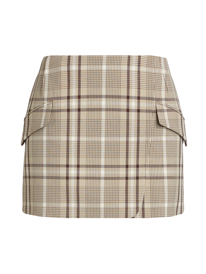 Payton Wrap Mini Skirt in Sand Plaid