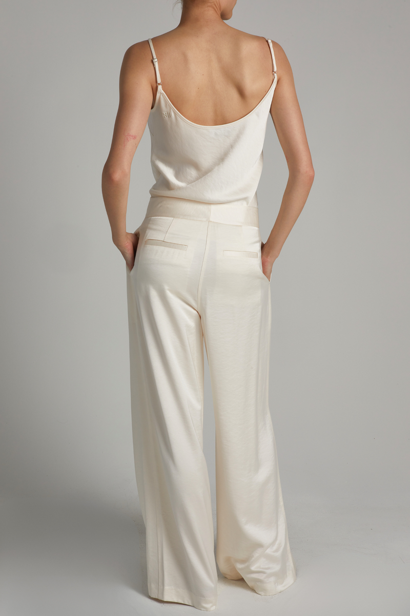 Neve Mid-Waisted Wideleg Pant in Ivory