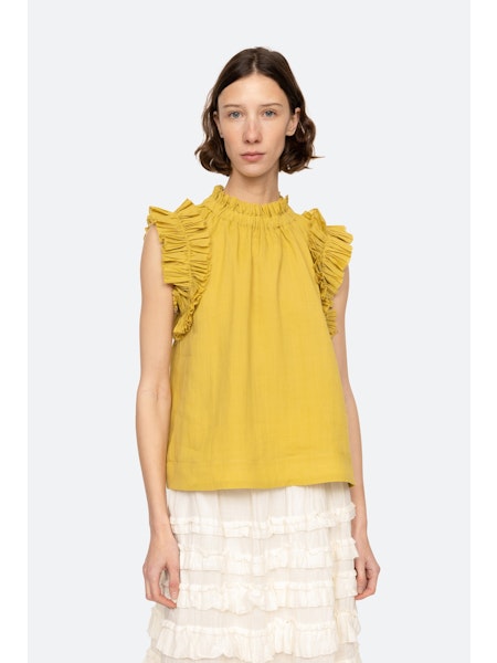 Anise Solid Flutter Top in Chartreuse