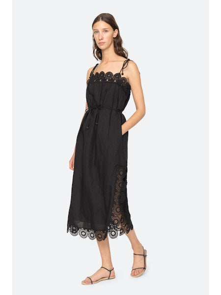 Rosina Embroidery Slip Dress in Black