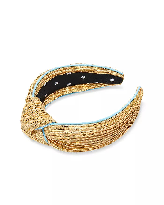 Pleated Knotted Headband in Gold