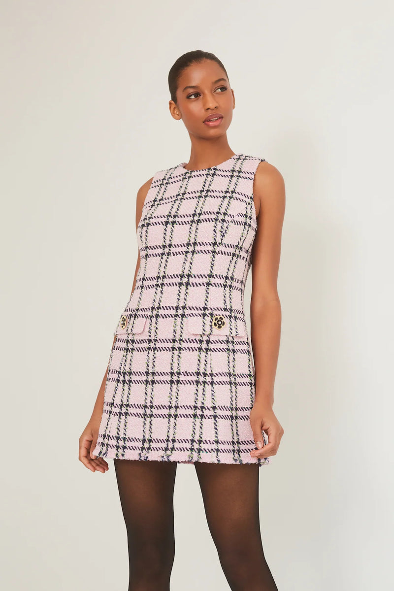 pink and green plaid dress Retro Stage Vintage 1950s Gingham Halter Neck Flared Skirt Dress