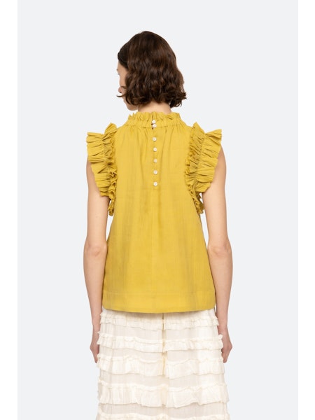 Anise Solid Flutter Top in Chartreuse