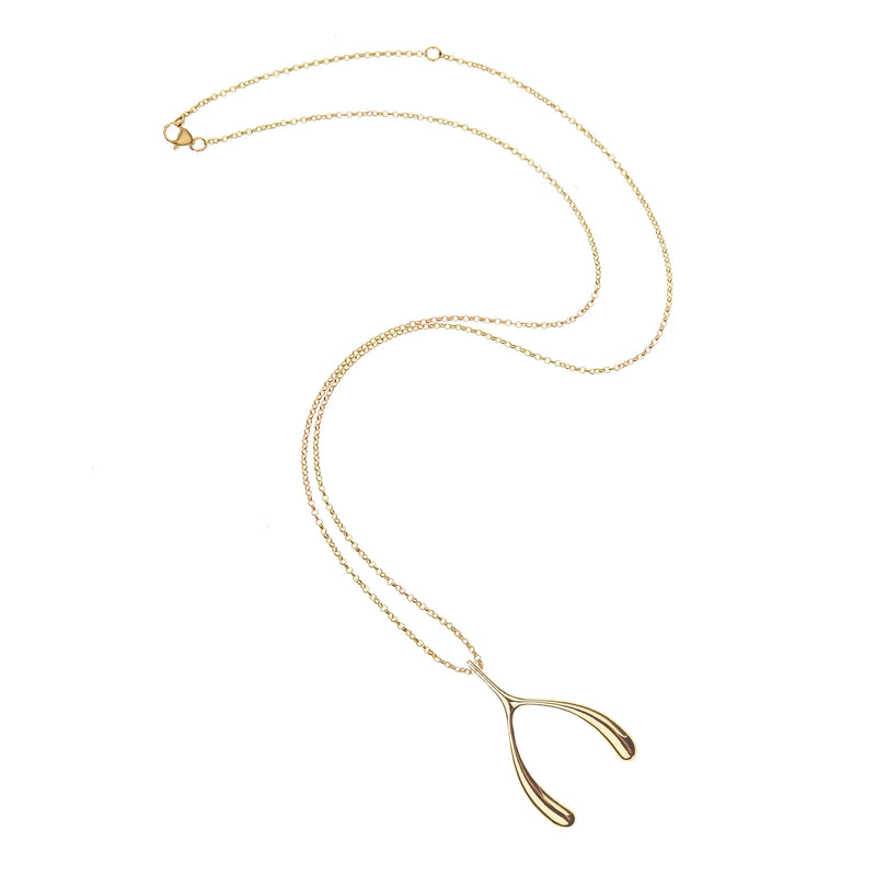 LUCKY Gold Wishbone Pendant - 18-20" Adjustable Chain