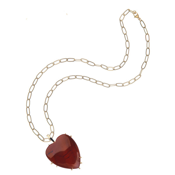 Love Carry Your Heart Pendant in Red Jasper - 18" Drawn Link