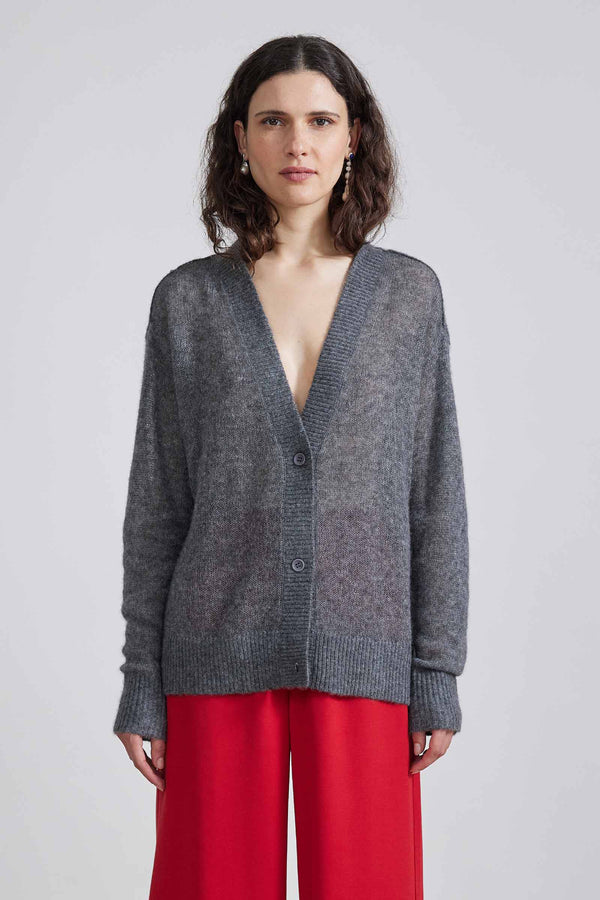 Softest Tissue Weight Cardigan in Charcoal