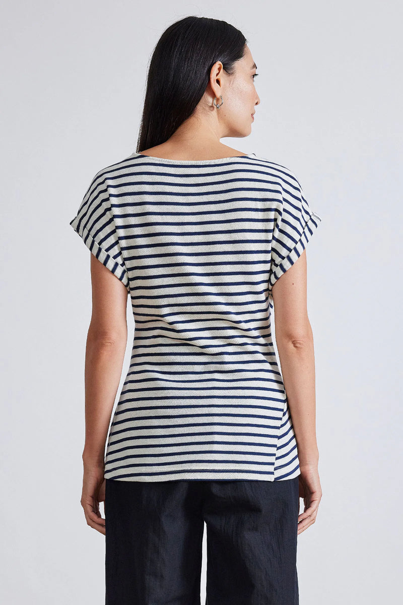 Asymmetric Tunic Tee in Navy Cream Stripe