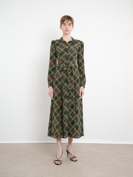 Vanessa-B Dress in Tartan Olive Diagonal