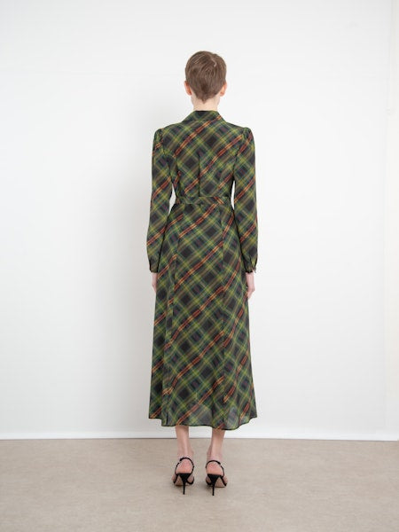 Vanessa-B Dress in Tartan Olive Diagonal