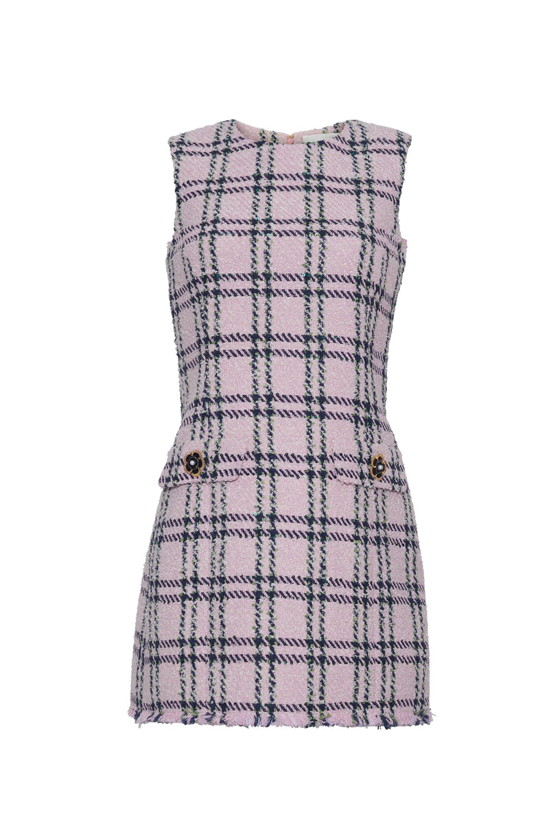 Posie Dress in Pink Green Boucle Plaid