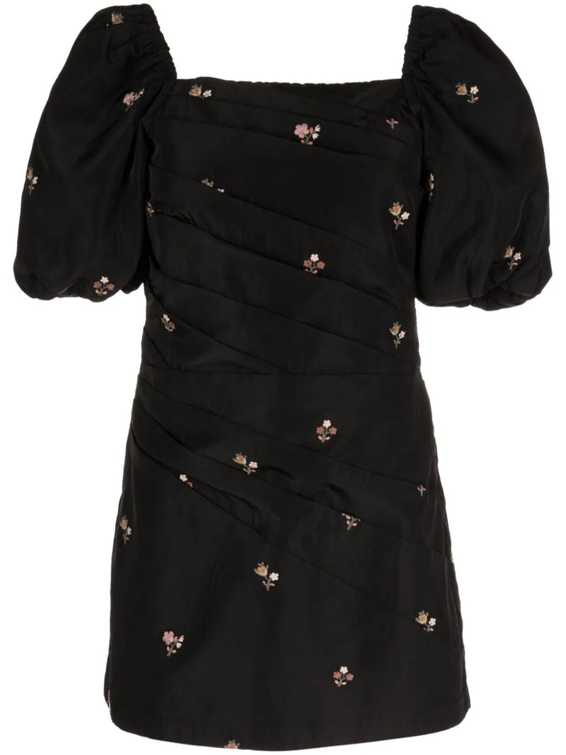 Rubina Embroidery Draped Dress in Black