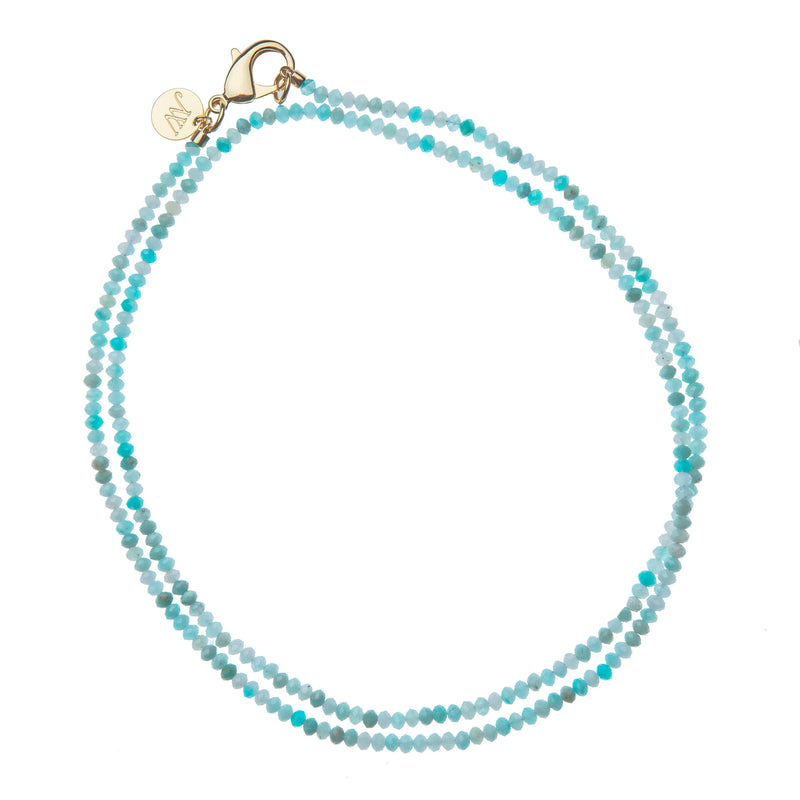 Double Wrap Diamond Cut Beaded Necklace in Amazonite