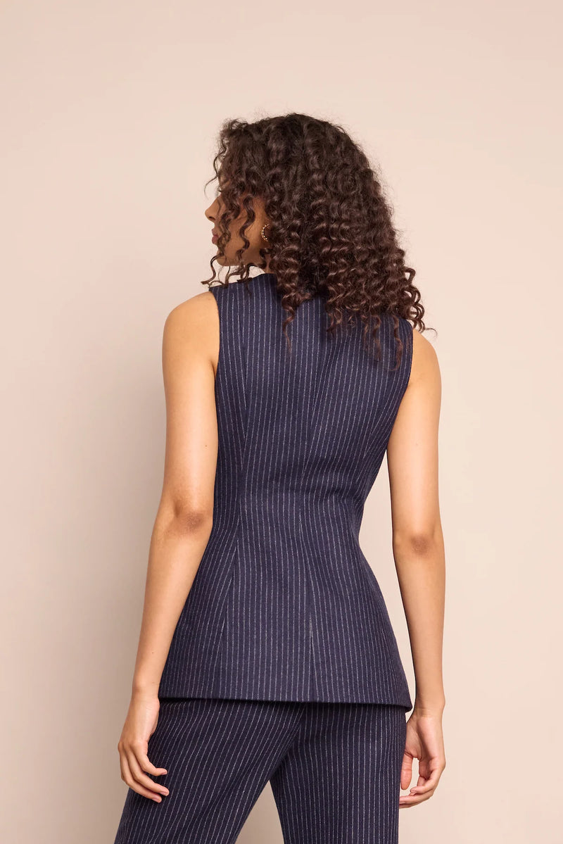 Wes Vest in Navy Chalk Stripe