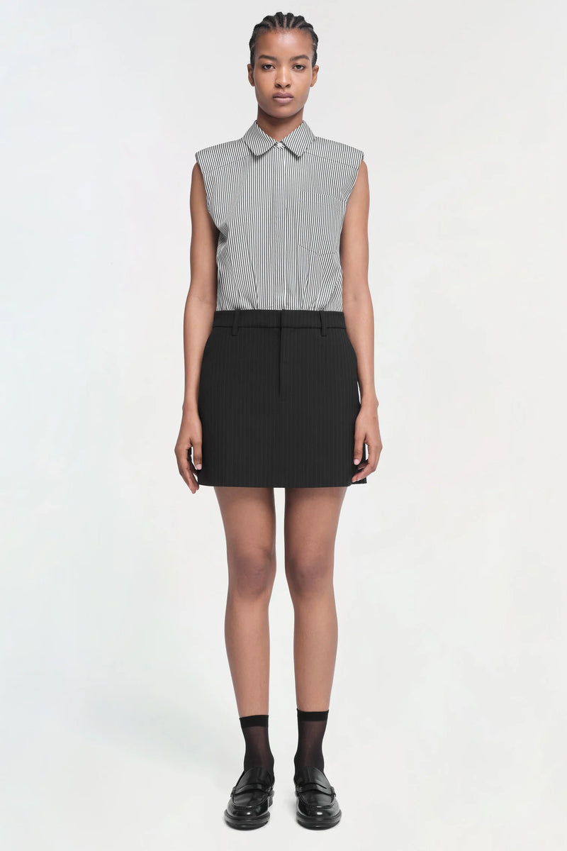 Graham S/L Shirting Combo Mini Dress in Midnight Pinstripe Multi