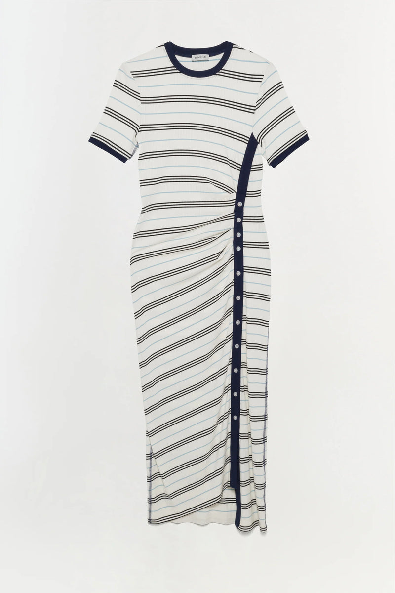Shanna S/S Midi Dress in White Multi Stripe
