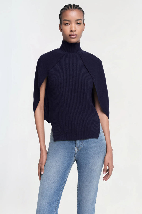 Jeannie Turtleneck Cape Tank Top in Midnight