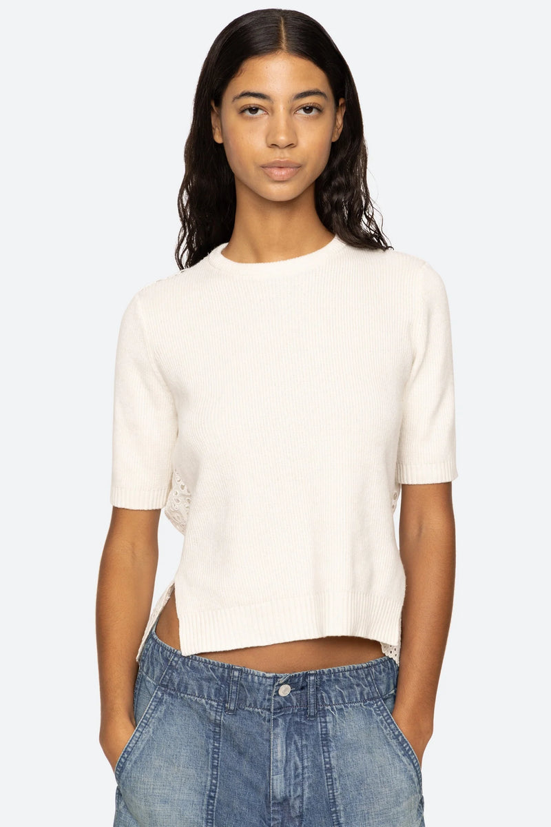 Lennon Embroidery S/Slv Combo Top in Cream