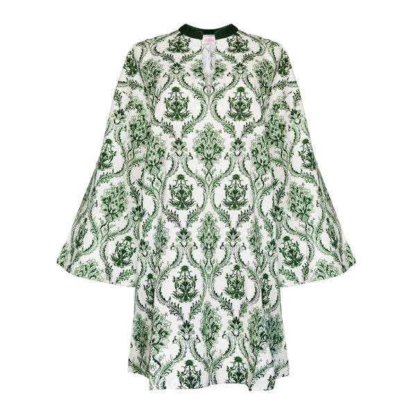 Tunic Dress in Green and Ivory Trellis Print