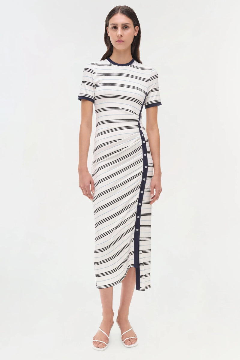 Shanna S/S Midi Dress in White Multi Stripe