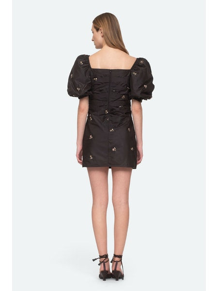 Rubina Embroidery Draped Dress in Black