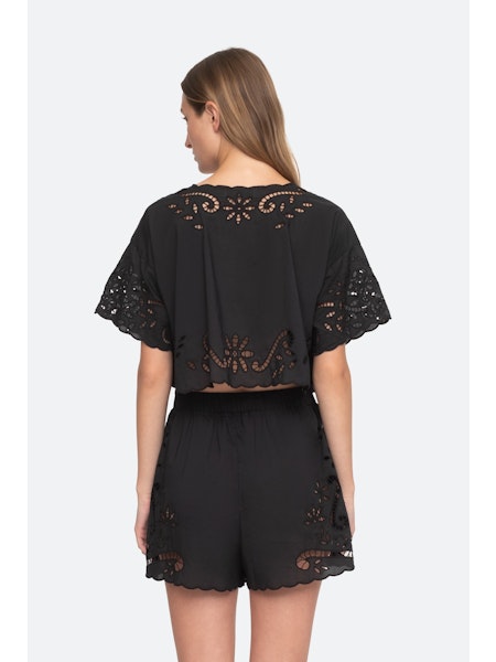 Liat Embroidery Top in Black