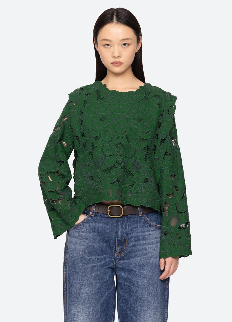 Ceci Embroidery Top in Green