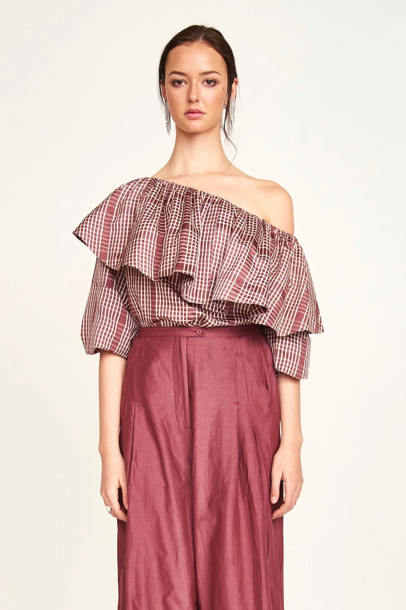 Pondicherry Top in Merlot Plaid