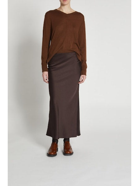 Talia Charmeuse Maxi Skirt in Chestnut