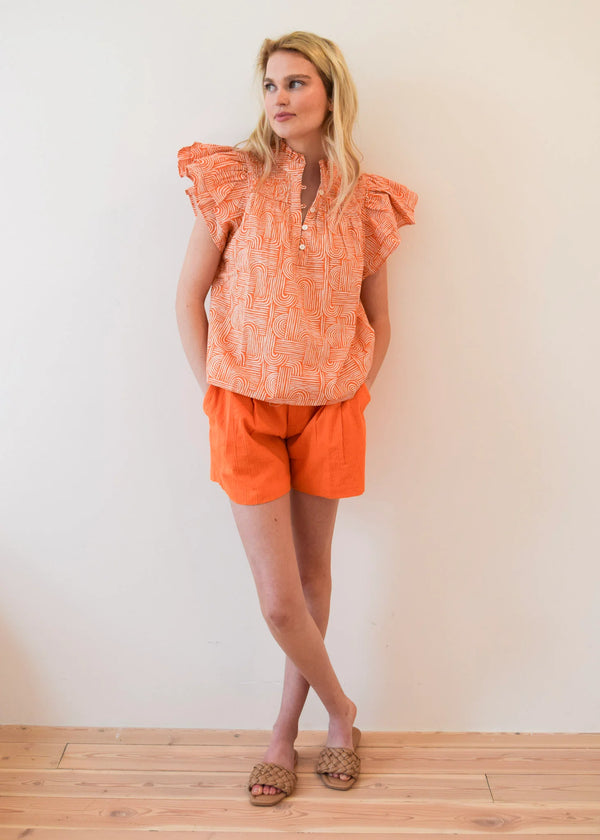 Smocked Top in Burnt Orange Swirl