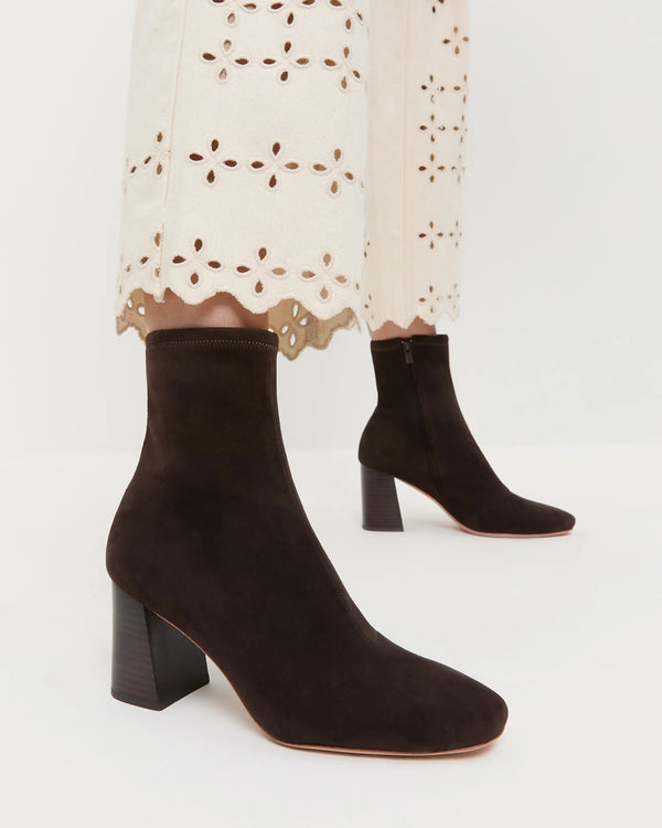 Elise Suede Stretch Bootie in Brown