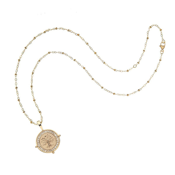 FAITH Petite Embellished Coin with 16-18" Adjustable Beaded Satellite Chain