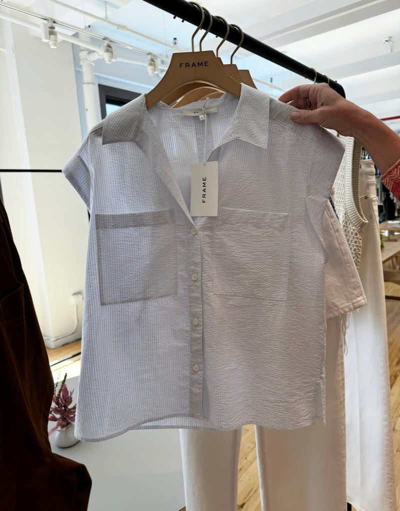 The Seersucker Leisure Shirt in Light Chambray Multi