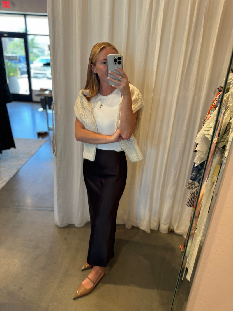 Talia Charmeuse Maxi Skirt in Chestnut