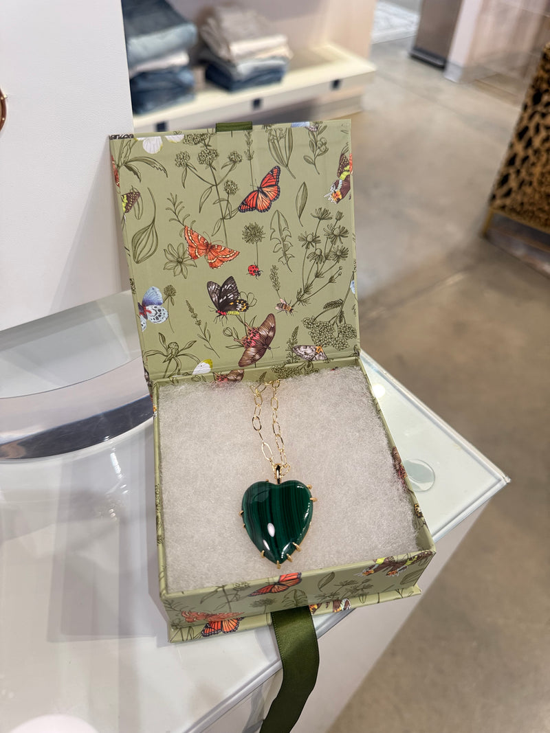 Love Carry Your Heart Pendant in Malachite - 18" Drawn Link Chain