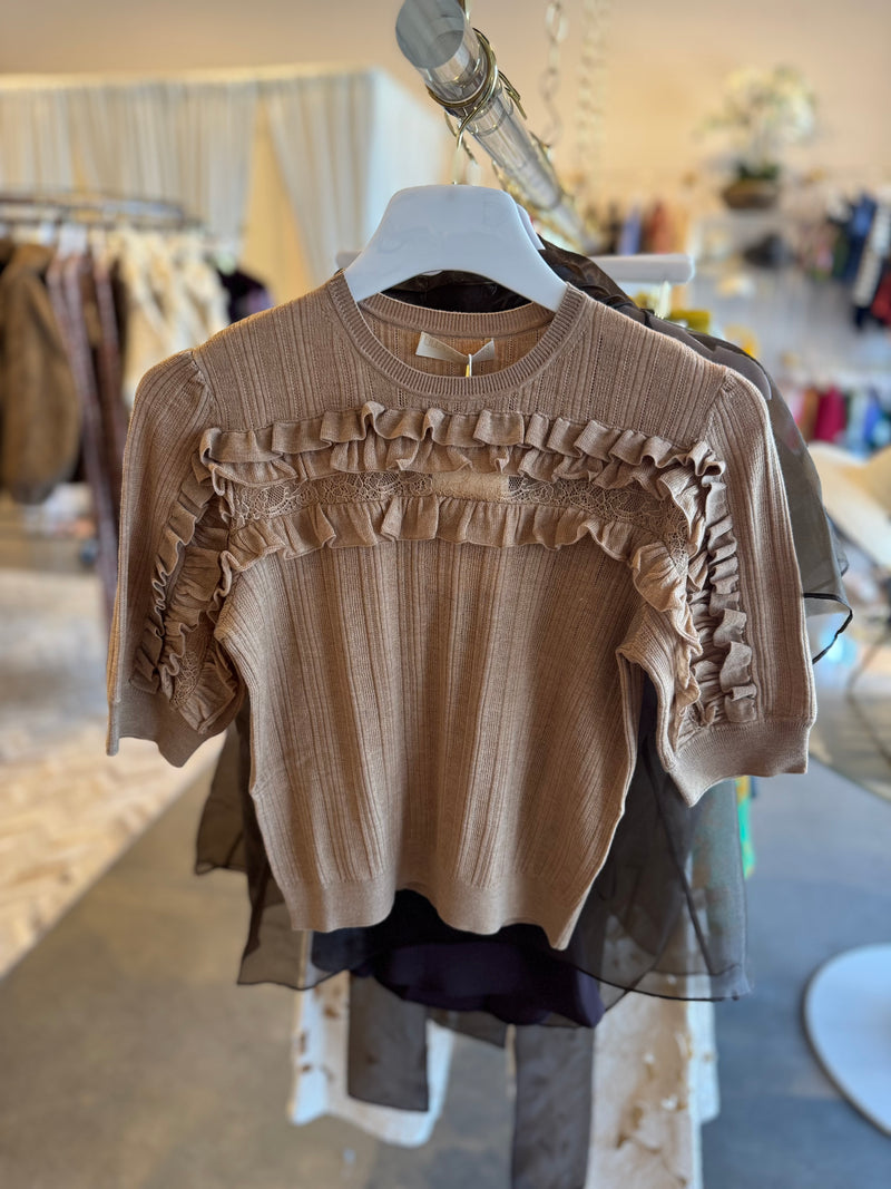 Salima Short Sleeve Knit in Camel Melange