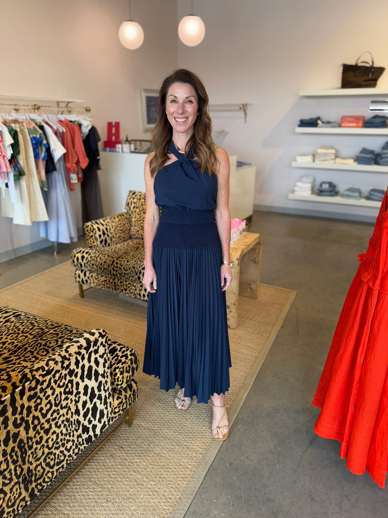 Stella Pleated Midi Skirt in Midnight