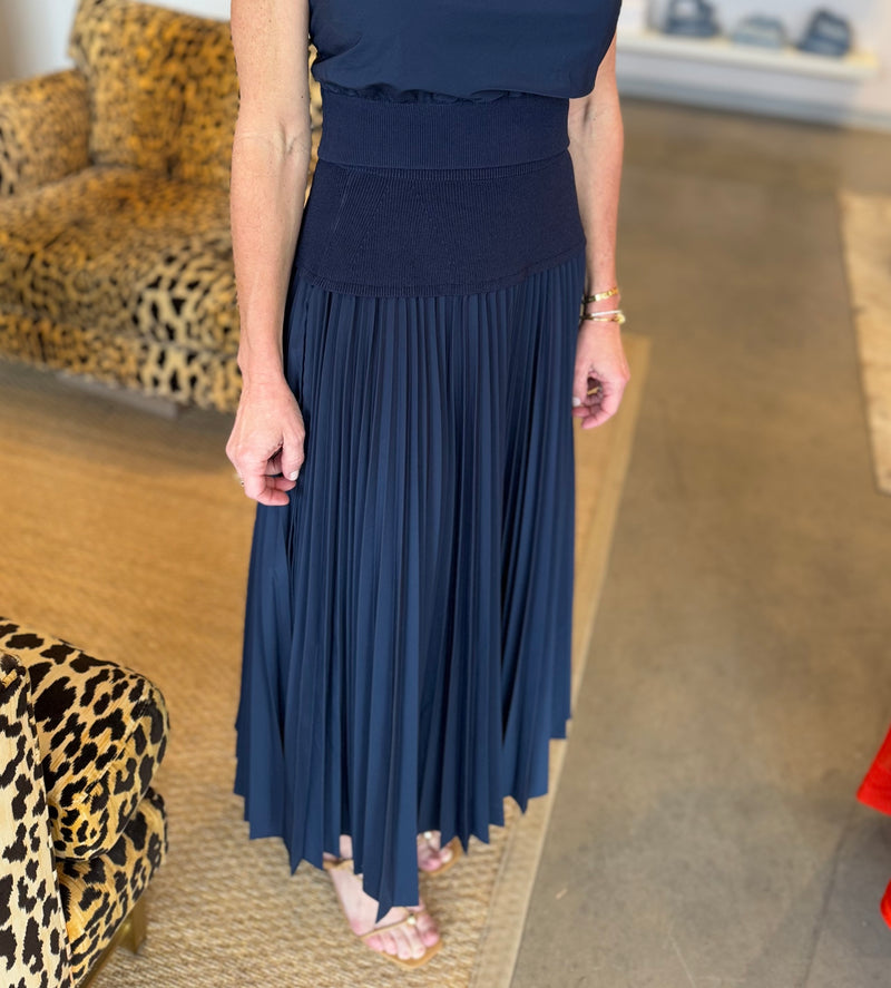 Stella Pleated Midi Skirt in Midnight