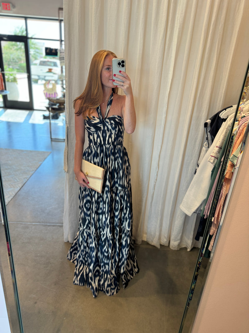 Piana Maxi Dress in Ikat Navy