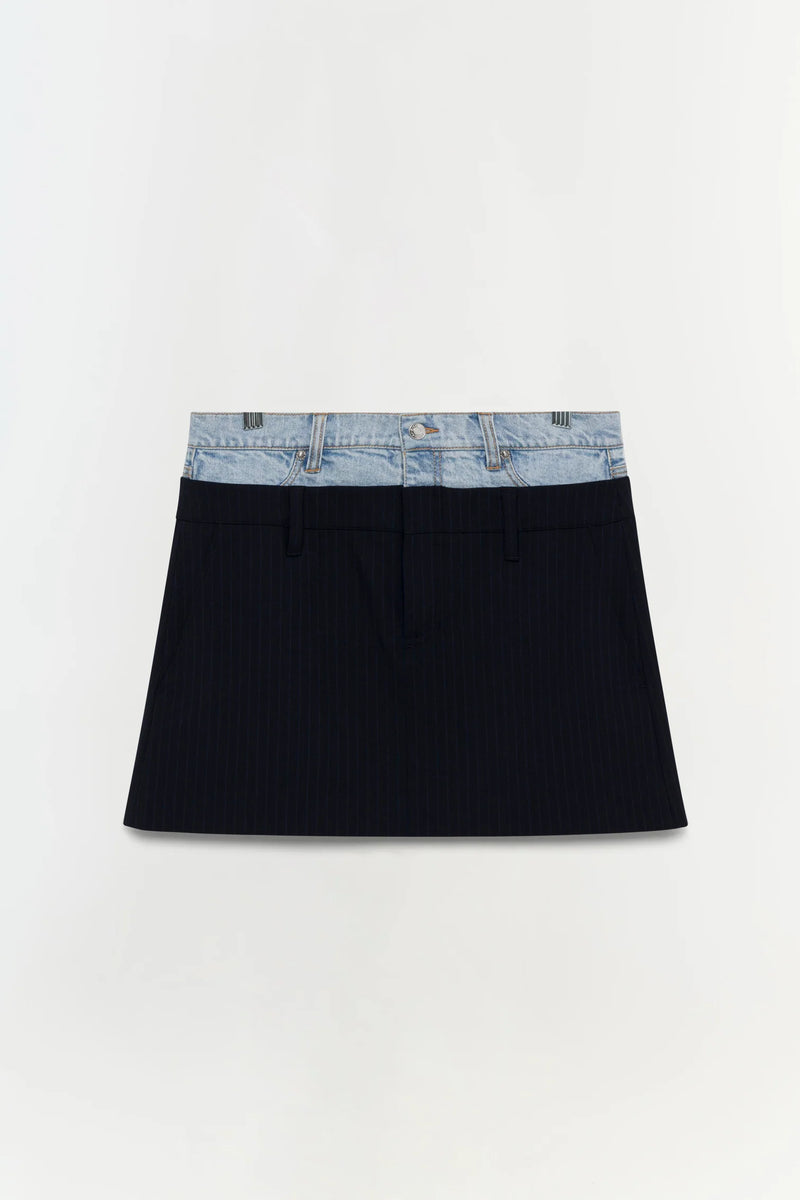 Rilee Double Waistband Combo Mini Skirt in Midnight Pinstripe Multi