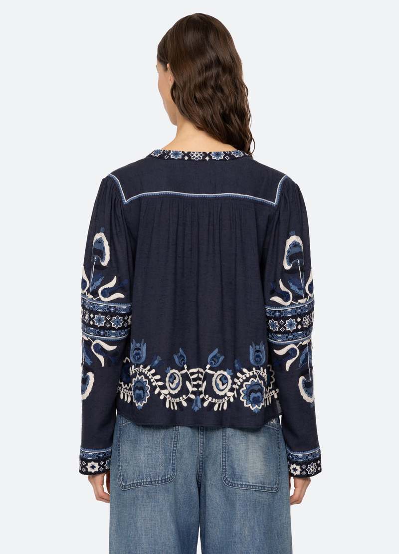 Inga Embroidery Top in Navy