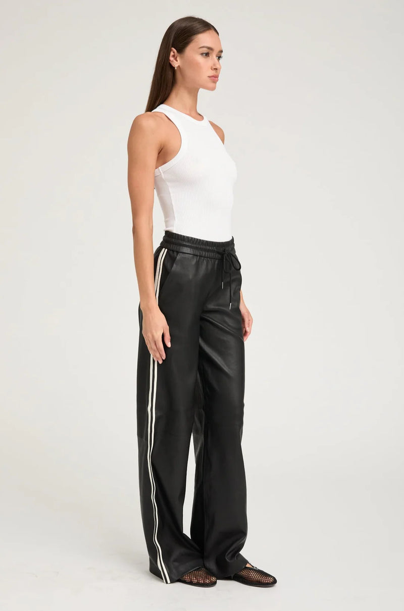 Baggy Leather Athletic Sweatpants in Black