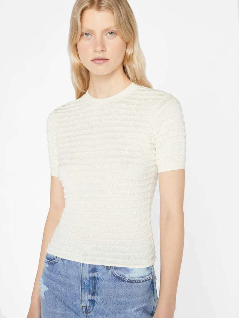 Smocked Short Sleeve Sweater in Blanc