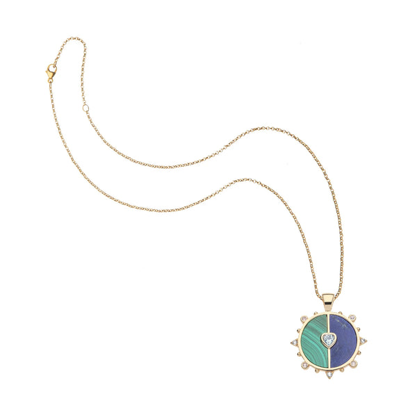All of My Heart LOVE Pendant in Malachite and Lapis 16-18" Classic Rolo Chain