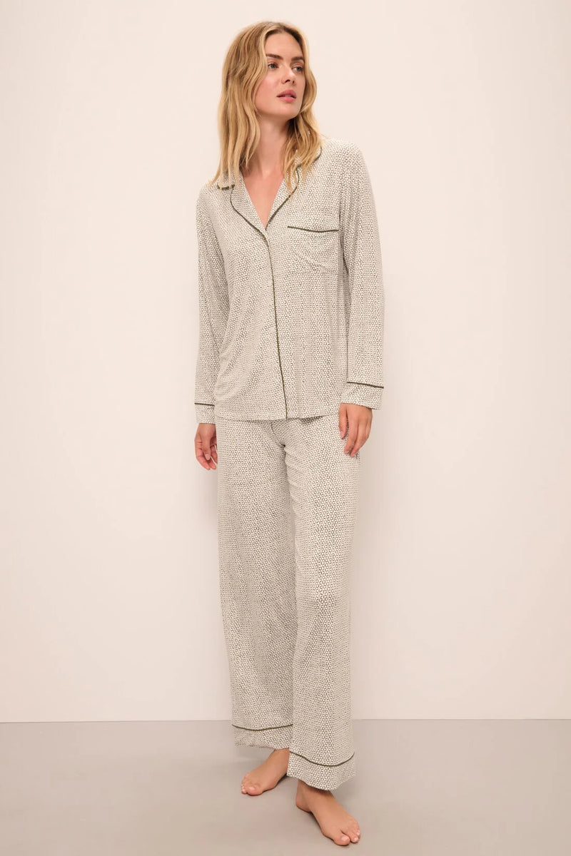 Gisele Printed Long PJ Set in Ella Spark/Moss