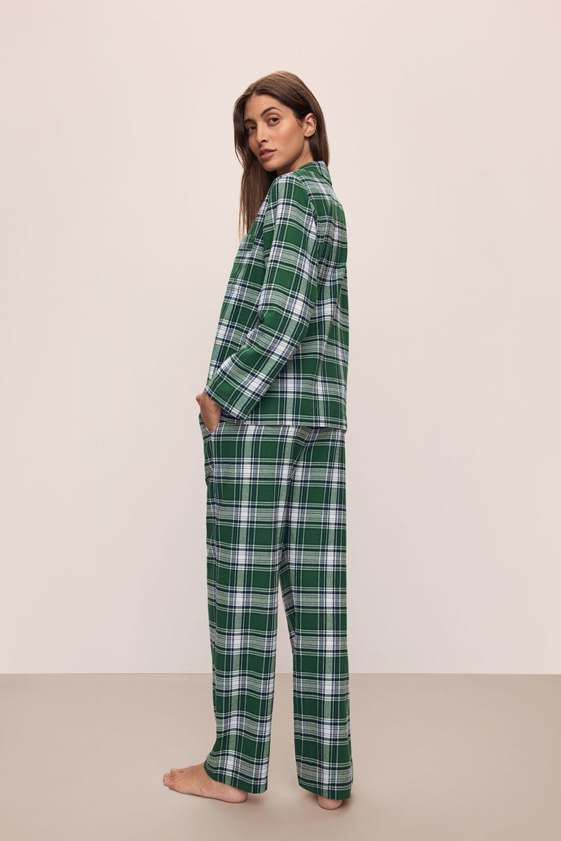 Flannel Long PJ Set in Tartan Plaid Forest Green