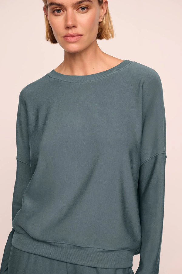 Softest Sweats Boat Neck Pullover in Stone Blue