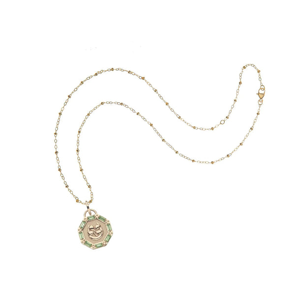 LUCKY Petite Embellished Coin with 16-18" Adjustable Beaded Satellite Chain